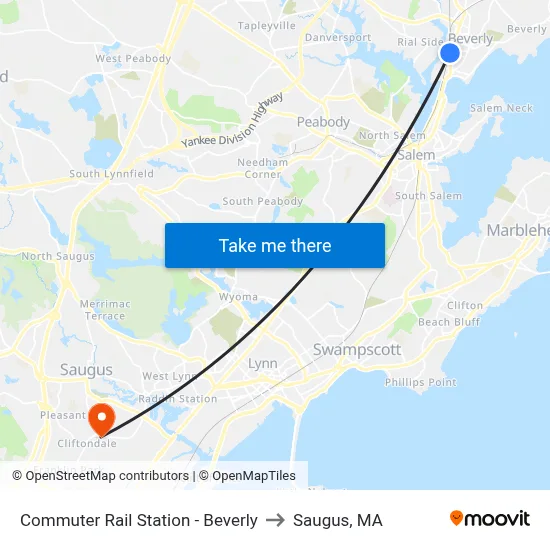 Commuter Rail Station - Beverly to Saugus, MA map