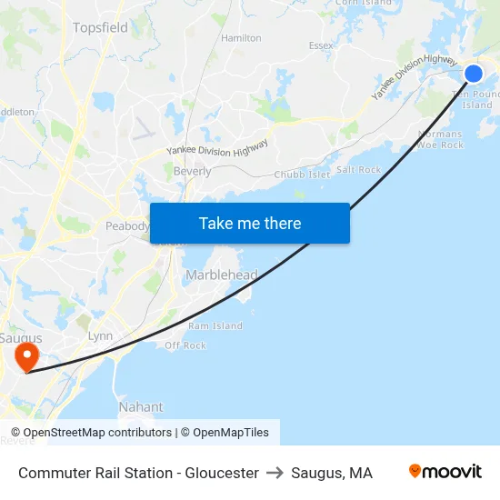 Commuter Rail Station - Gloucester to Saugus, MA map