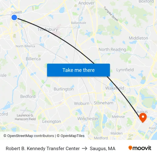 Robert B. Kennedy Transfer Center to Saugus, MA map