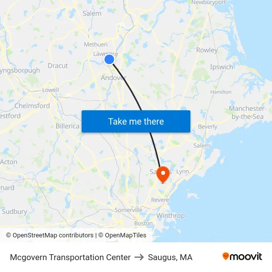 Mcgovern Transportation Center to Saugus, MA map