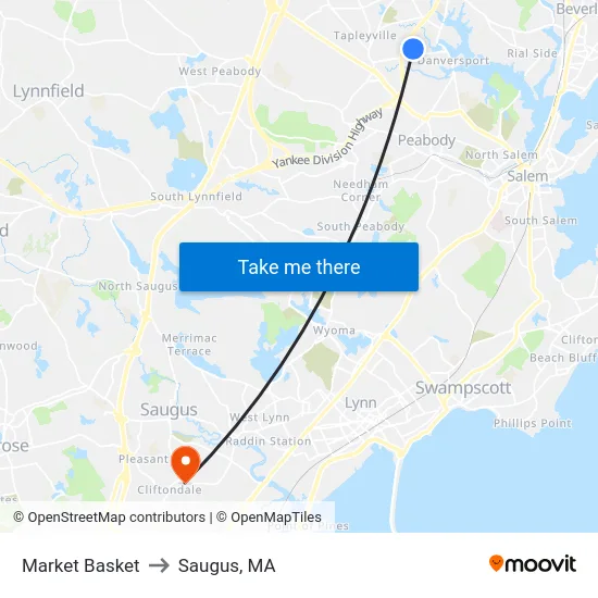 Market Basket to Saugus, MA map