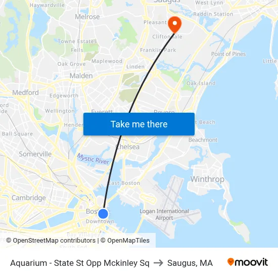 Aquarium - State St Opp Mckinley Sq to Saugus, MA map