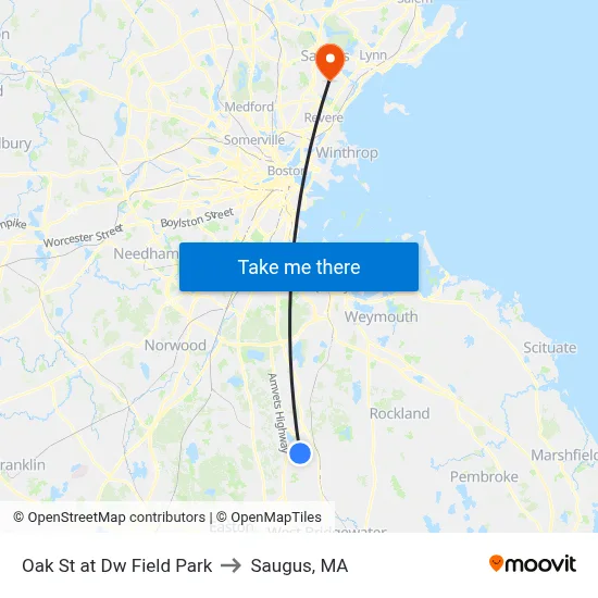 Oak St at Dw Field Park to Saugus, MA map