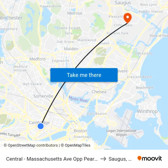 Central - Massachusetts Ave Opp Pearl St to Saugus, MA map