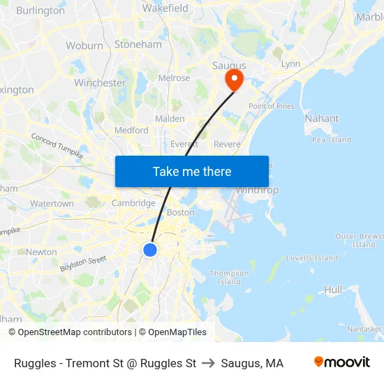 Ruggles - Tremont St @ Ruggles St to Saugus, MA map