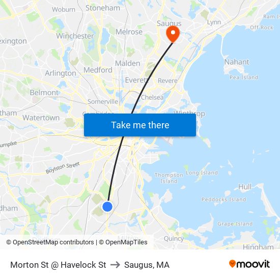 Morton St @ Havelock St to Saugus, MA map