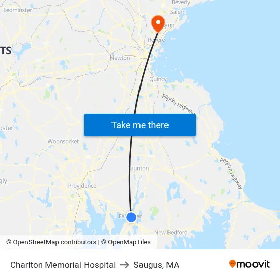 Charlton Memorial Hospital to Saugus, MA map