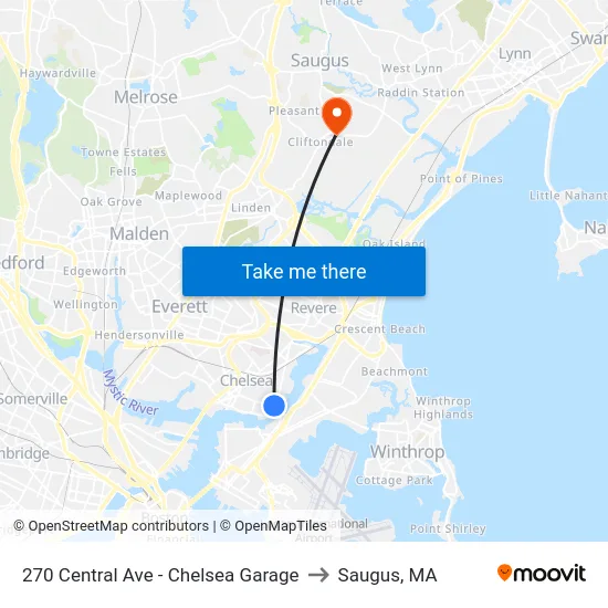 270 Central Ave - Chelsea Garage to Saugus, MA map