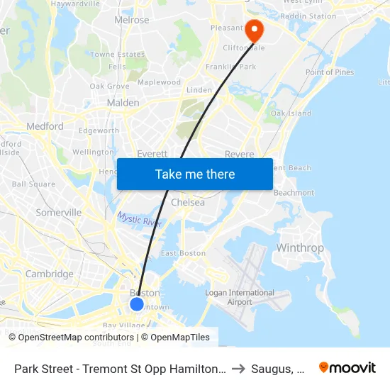 Park Street - Tremont St Opp Hamilton Pl to Saugus, MA map