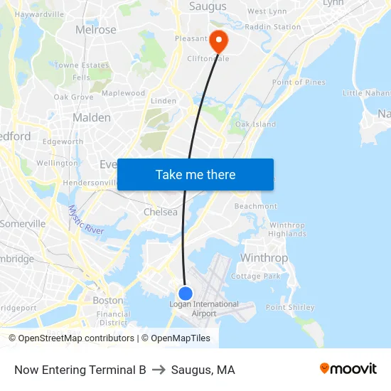 Now Entering Terminal B to Saugus, MA map