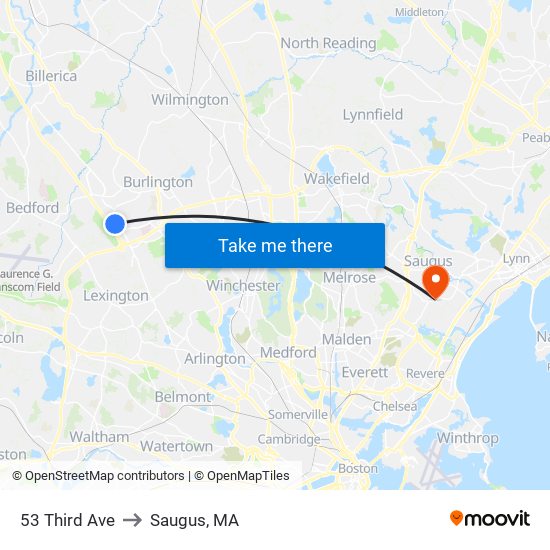 53 Third Ave to Saugus, MA map