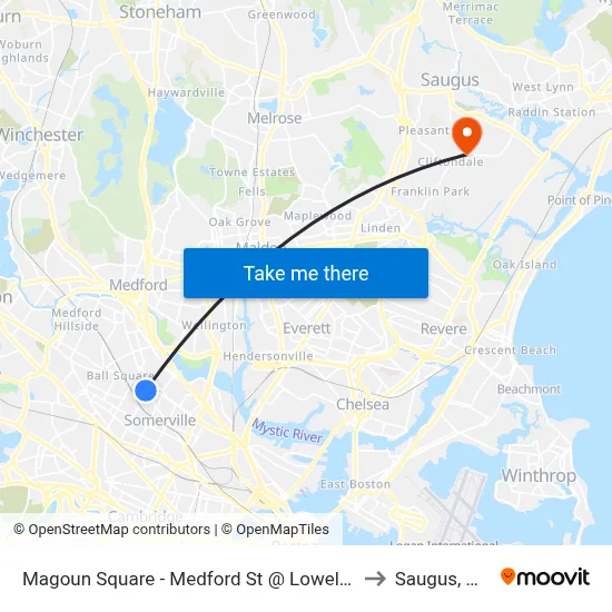 Magoun Square - Medford St @ Lowell St to Saugus, MA map