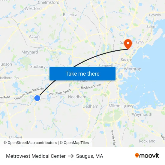 Metrowest Medical Center to Saugus, MA map