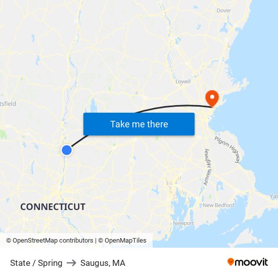 State / Spring to Saugus, MA map