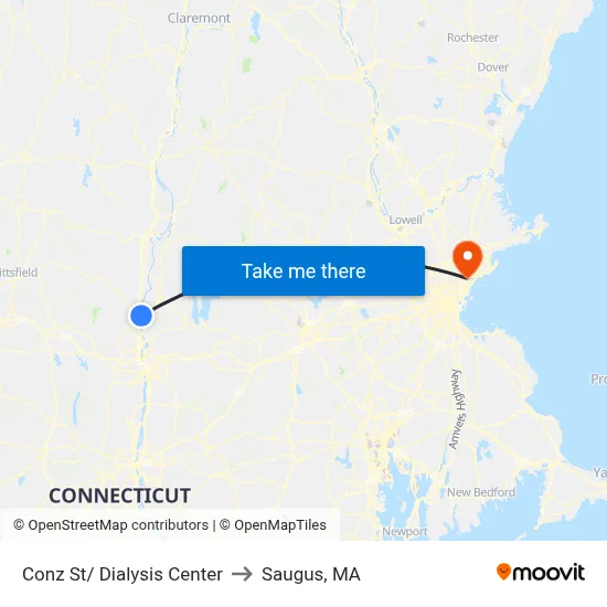 Conz St/ Dialysis Center to Saugus, MA map