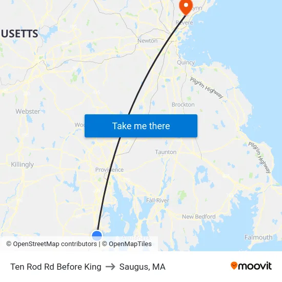 Ten Rod Rd Before King to Saugus, MA map