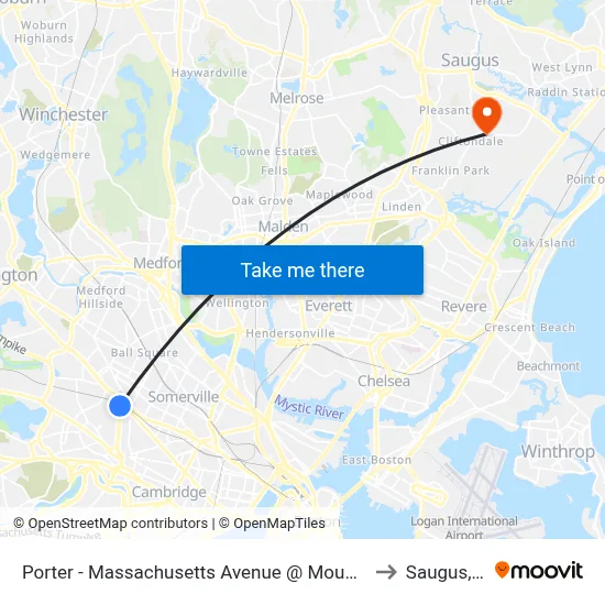 Porter - Massachusetts Avenue @ Mount Vernon St to Saugus, MA map
