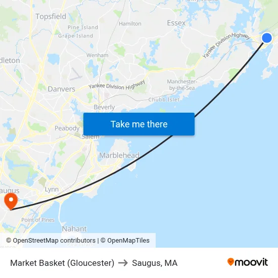 Market Basket (Gloucester) to Saugus, MA map