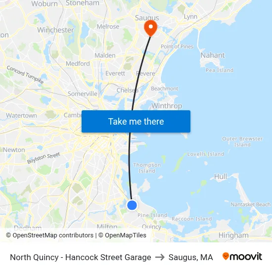 North Quincy - Hancock Street Garage to Saugus, MA map
