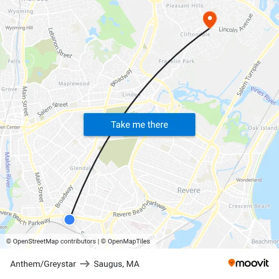 Anthem/Greystar to Saugus, MA map