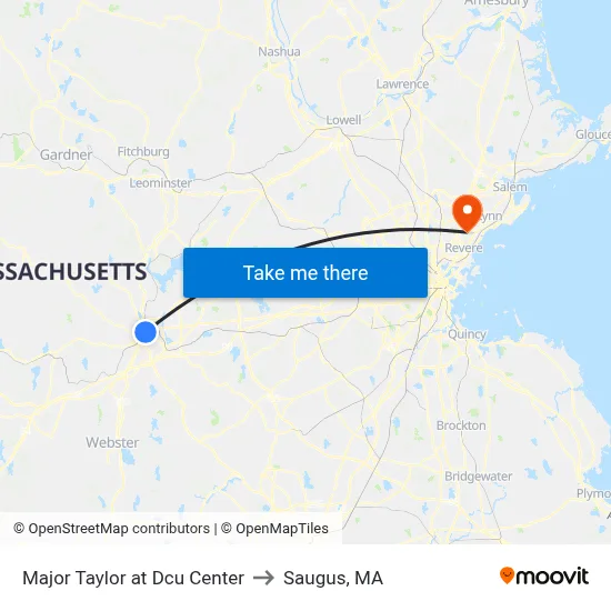 Major Taylor at Dcu Center to Saugus, MA map