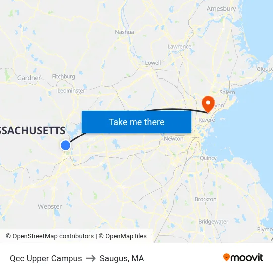 Qcc Upper Campus to Saugus, MA map