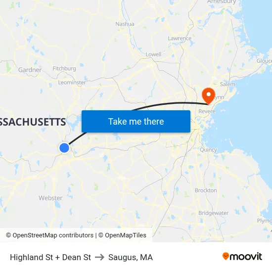 Highland St + Dean St to Saugus, MA map