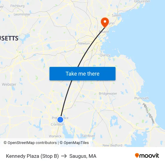 Kennedy Plaza (Stop B) to Saugus, MA map