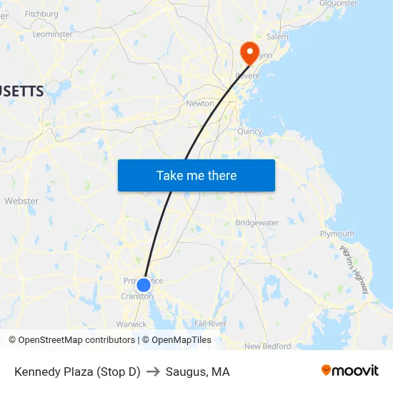 Kennedy Plaza (Stop D) to Saugus, MA map