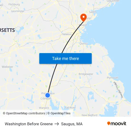 Washington Before Greene to Saugus, MA map