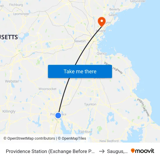 Providence Station (Exchange Before Park Row W) to Saugus, MA map