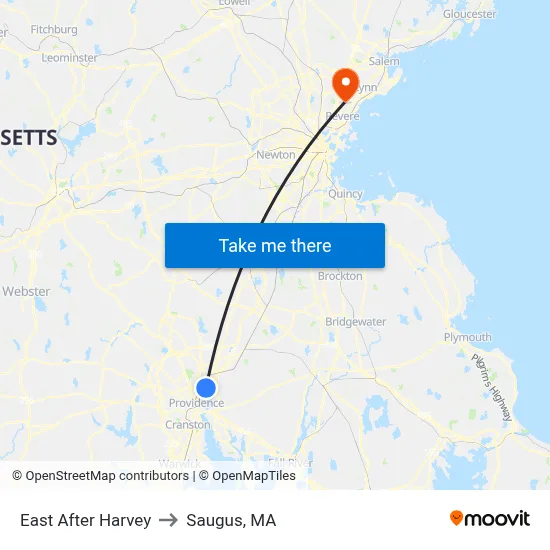 East After Harvey to Saugus, MA map