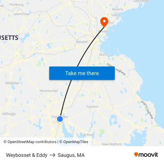 Weybosset & Eddy to Saugus, MA map