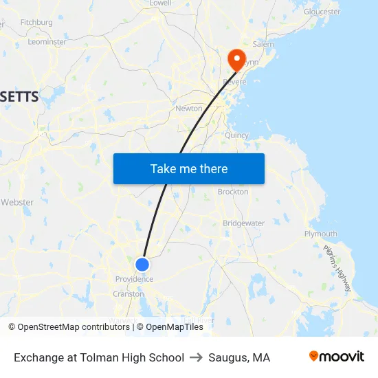 Exchange at Tolman High School to Saugus, MA map