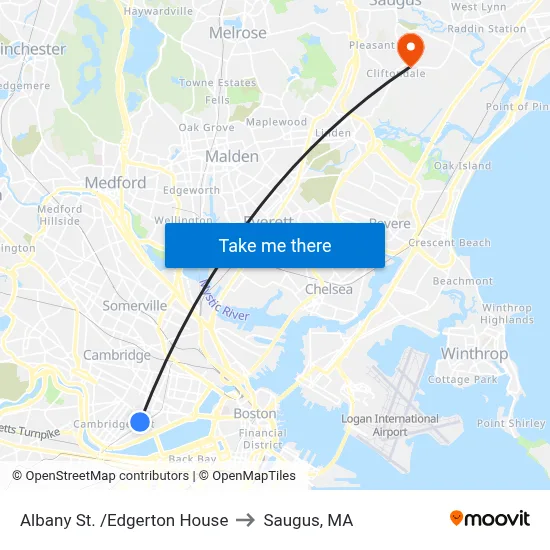 Albany St. /Edgerton House to Saugus, MA map