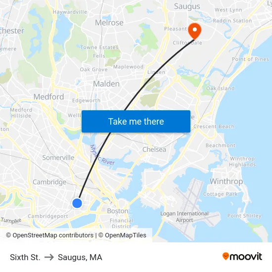 Sixth St. to Saugus, MA map