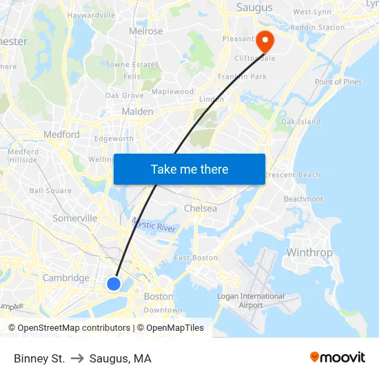 Binney St. to Saugus, MA map