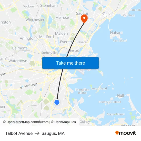 Talbot Avenue to Saugus, MA map