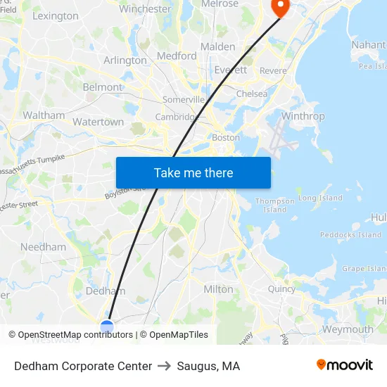 Dedham Corporate Center to Saugus, MA map