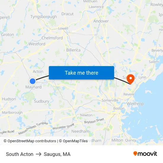 South Acton to Saugus, MA map
