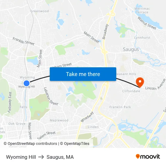 Wyoming Hill to Saugus, MA map