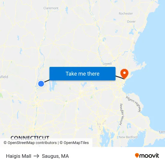 Haigis Mall to Saugus, MA map