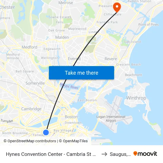 Hynes Convention Center - Cambria St @ Boylston St to Saugus, MA map