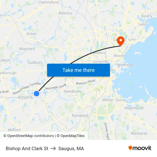 Bishop And Clark St to Saugus, MA map