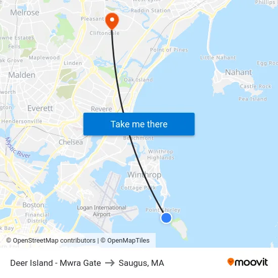 Deer Island - Mwra Gate to Saugus, MA map