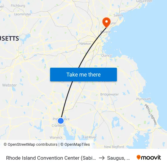 Rhode Island Convention Center (Sabin) to Saugus, MA map