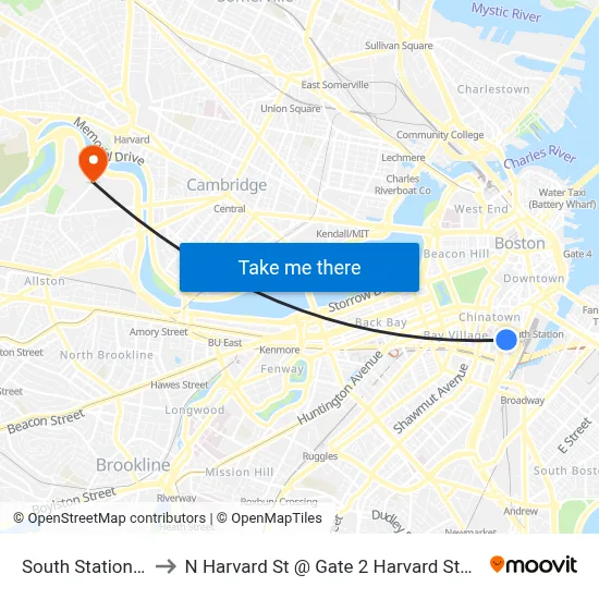 South Station #2 to N Harvard St @ Gate 2 Harvard Stadium map