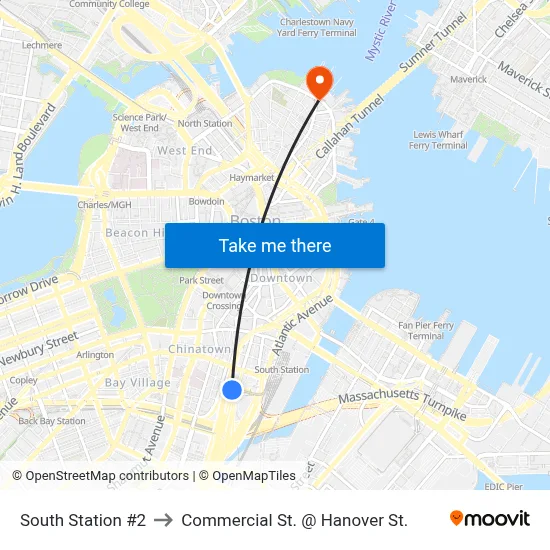 South Station #2 to Commercial St. @ Hanover St. map