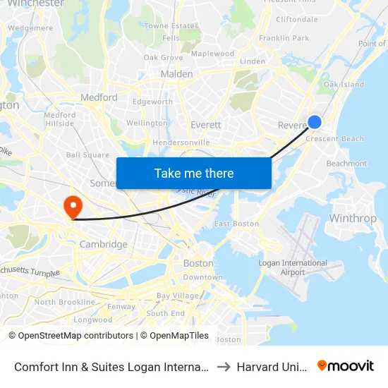 Comfort Inn & Suites Logan International Airport to Harvard University map