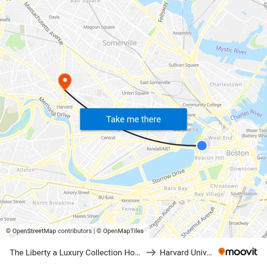 The Liberty a Luxury Collection Hotel Boston to Harvard University map